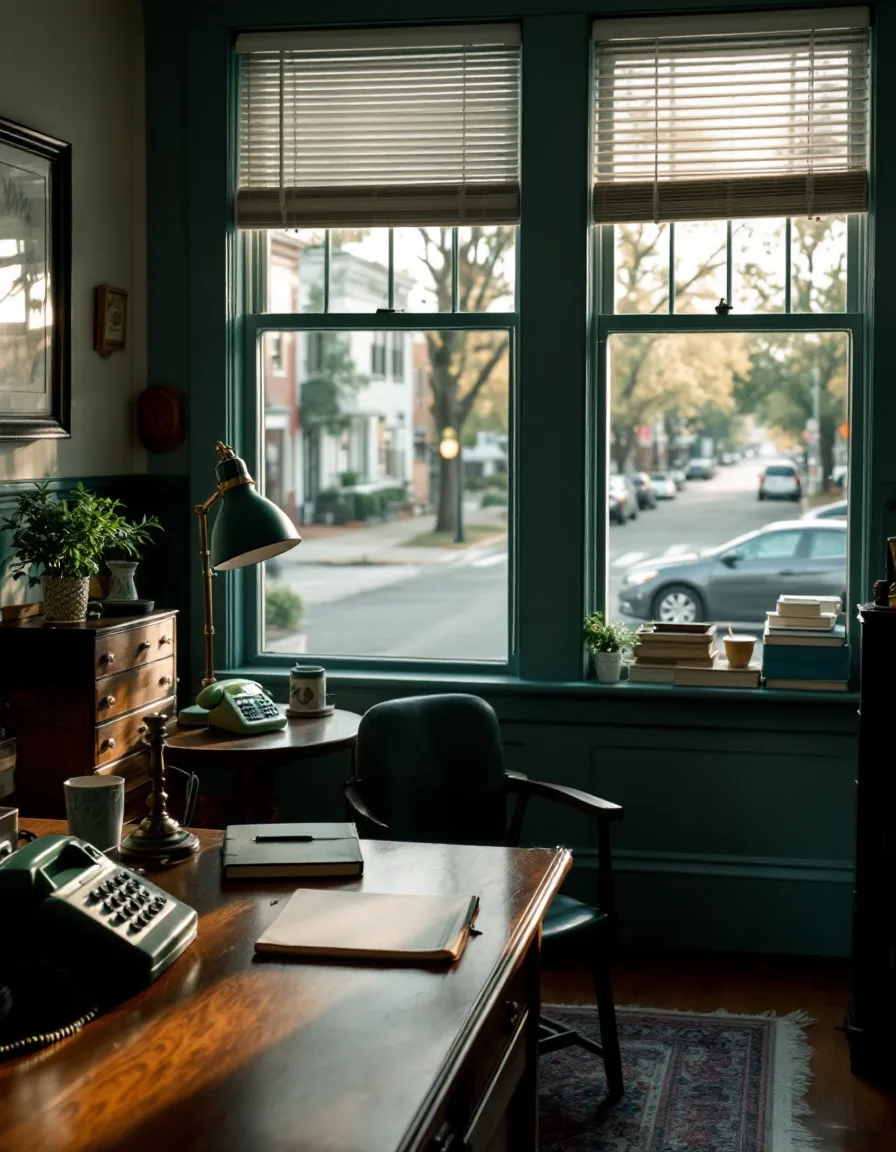 A fountain pen resting on a signed engagement letter beside a brass desk bell on an oak desk